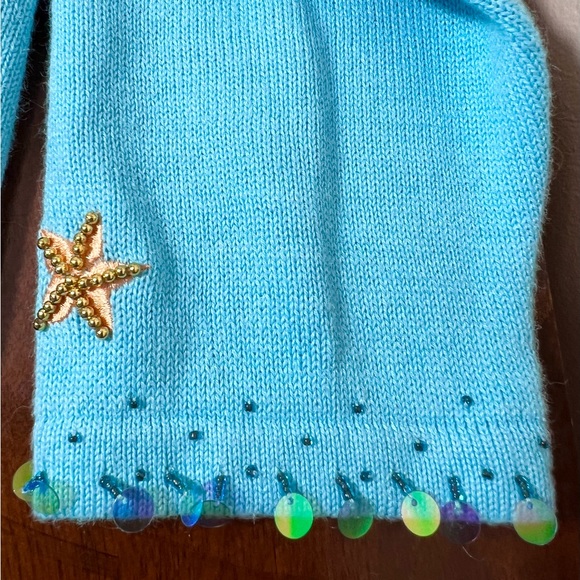 Vintage Jack B. Quick blue mermaid sequin beaded embroidery sweater cardigan M - Picture 14 of 16